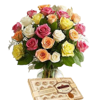 25 colorful roses with chokolates | Flower Delivery Pskov